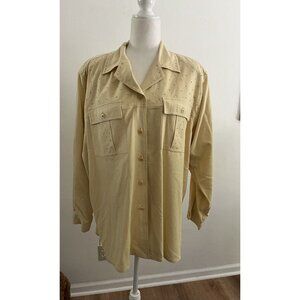 EUC Vintage Mureli Womens Yellow Silk Button-Up Shirt With Studded Details TG/XL